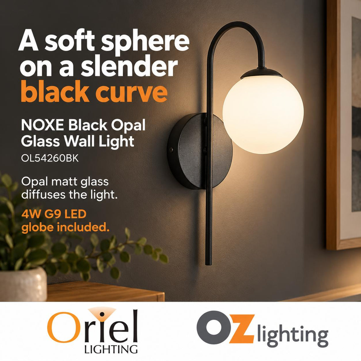 Oriel NOXE Wall Light - Opal Glass-Oriel Lighting-Ozlighting.com.au