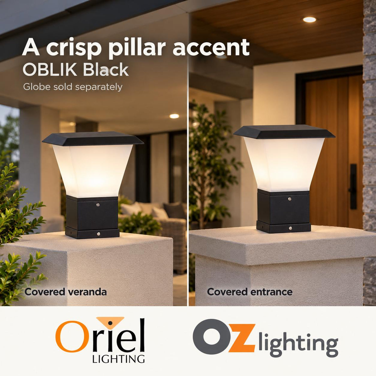 Oriel OBLIK Outdoor Light - Pillar Mount Metal & PVC-Oriel Lighting-Ozlighting.com.au