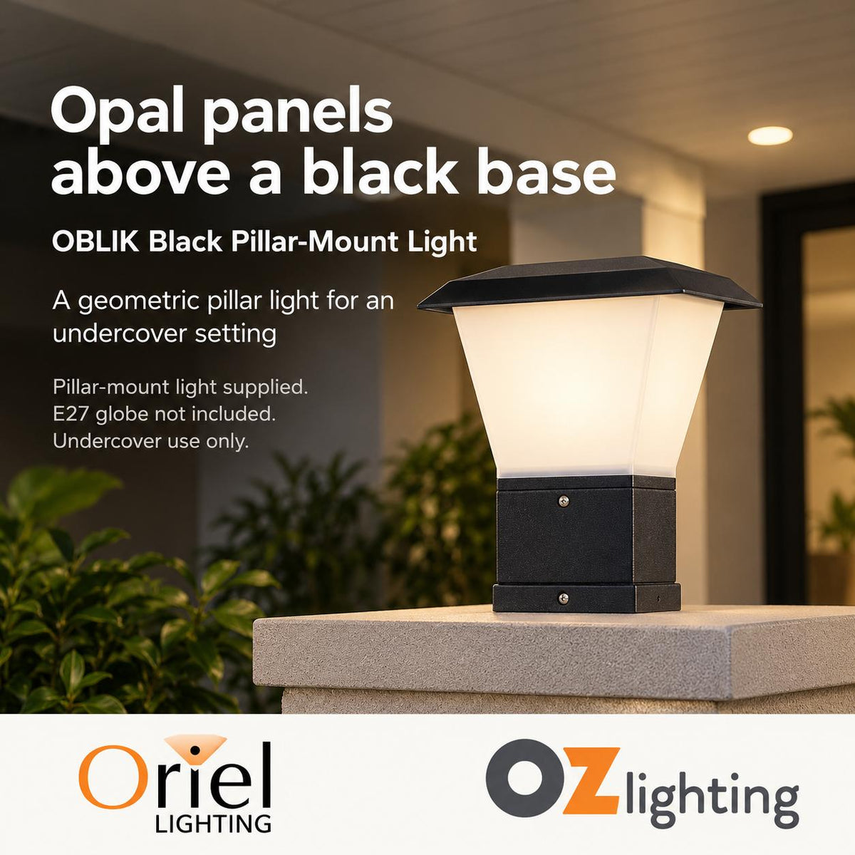 Oriel OBLIK Outdoor Light - Pillar Mount Metal & PVC-Oriel Lighting-Ozlighting.com.au
