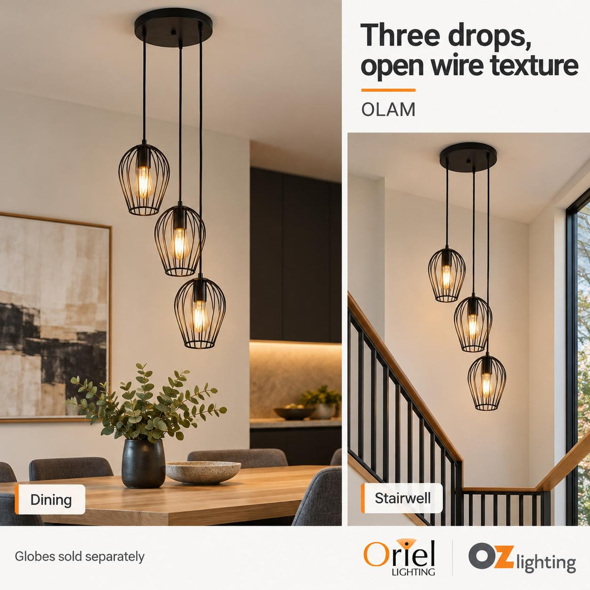 Oriel OLAM Pendant - 3 Light-Oriel Lighting-Ozlighting.com.au
