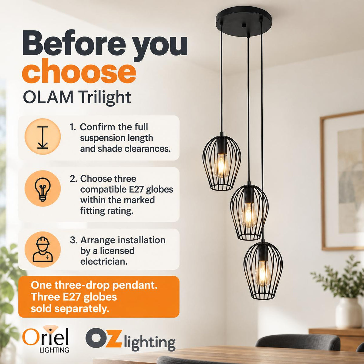 Oriel OLAM Pendant - 3 Light-Oriel Lighting-Ozlighting.com.au