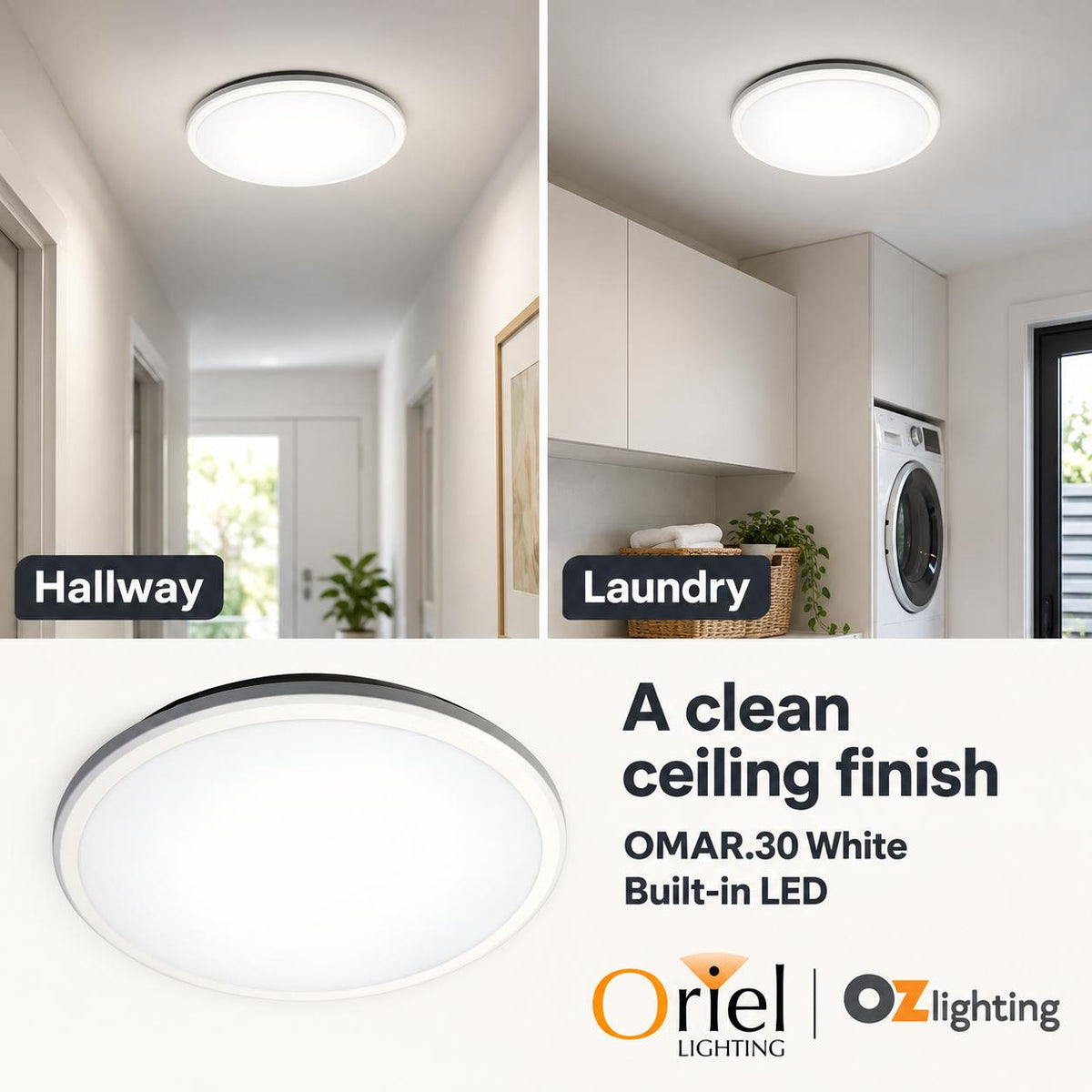 Oriel OMAR.30 LED Ceiling Light - 24W, Tri-Colour-Oriel Lighting-Ozlighting.com.au