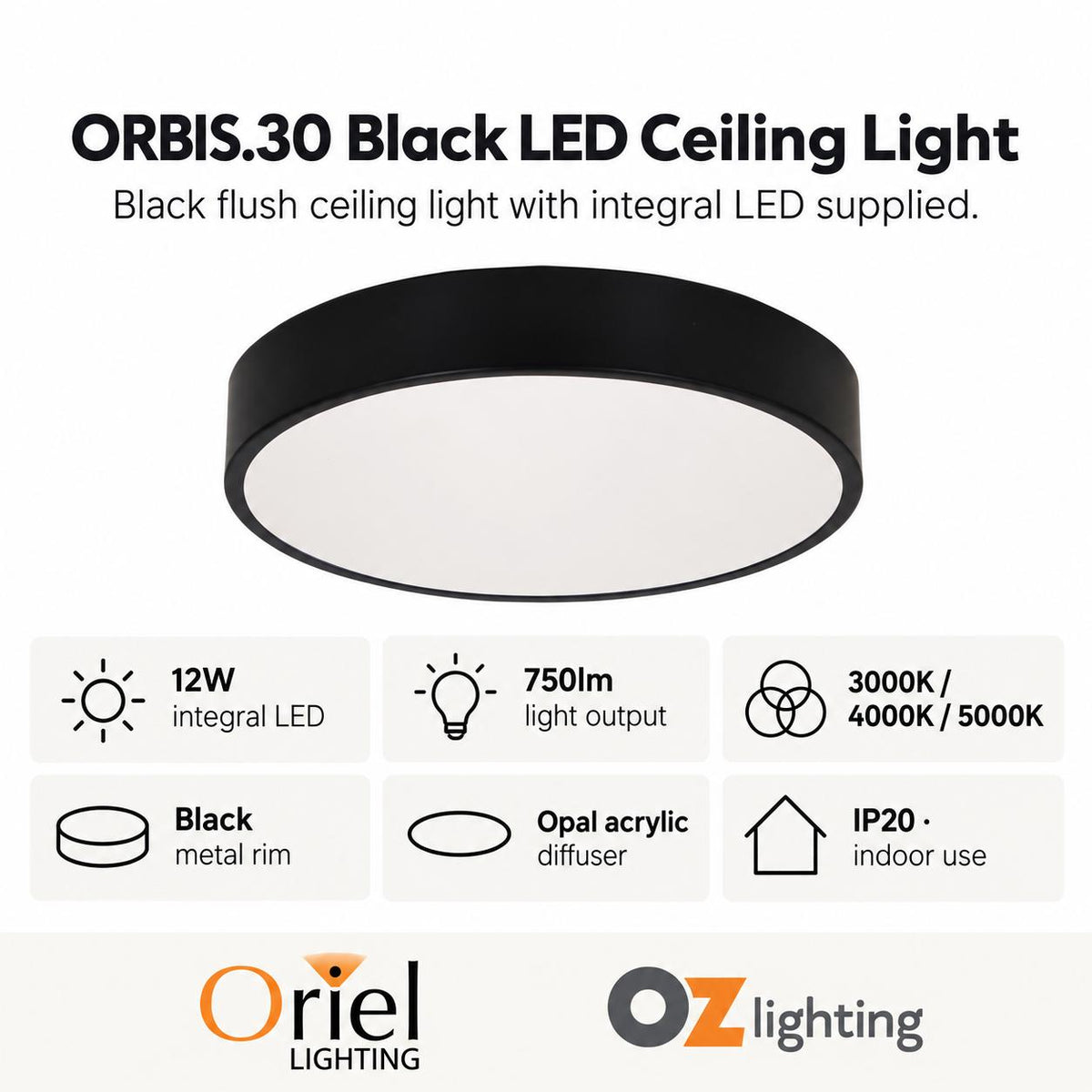 Oriel ORBIS.30 LED Ceiling Light - 12W-Oriel Lighting-Ozlighting.com.au