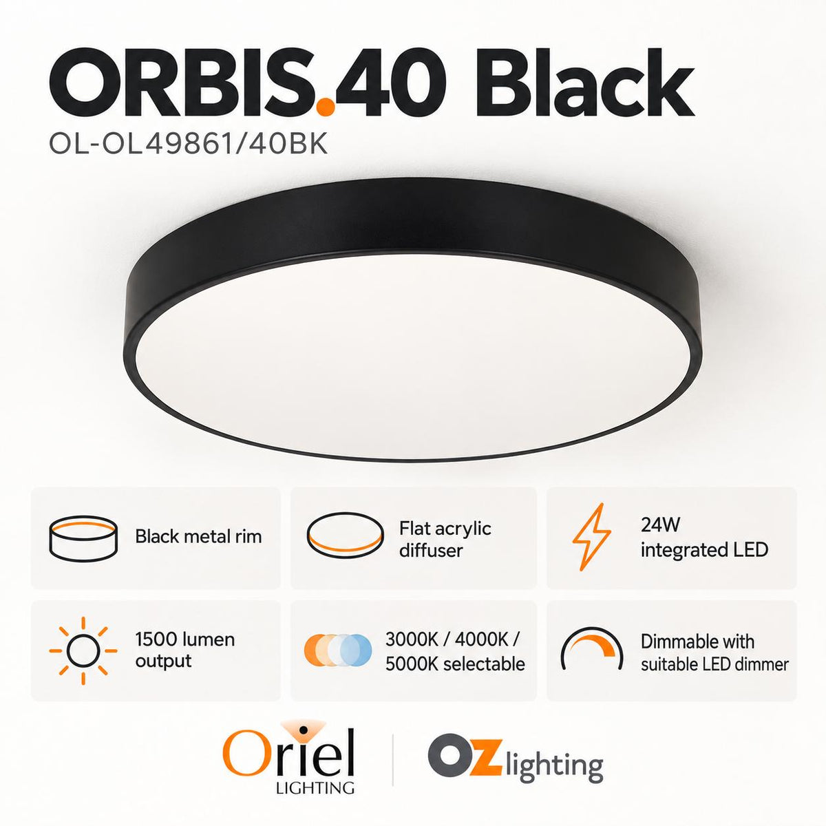 Oriel ORBIS.40 LED Ceiling Light - 24W-Oriel Lighting-Ozlighting.com.au