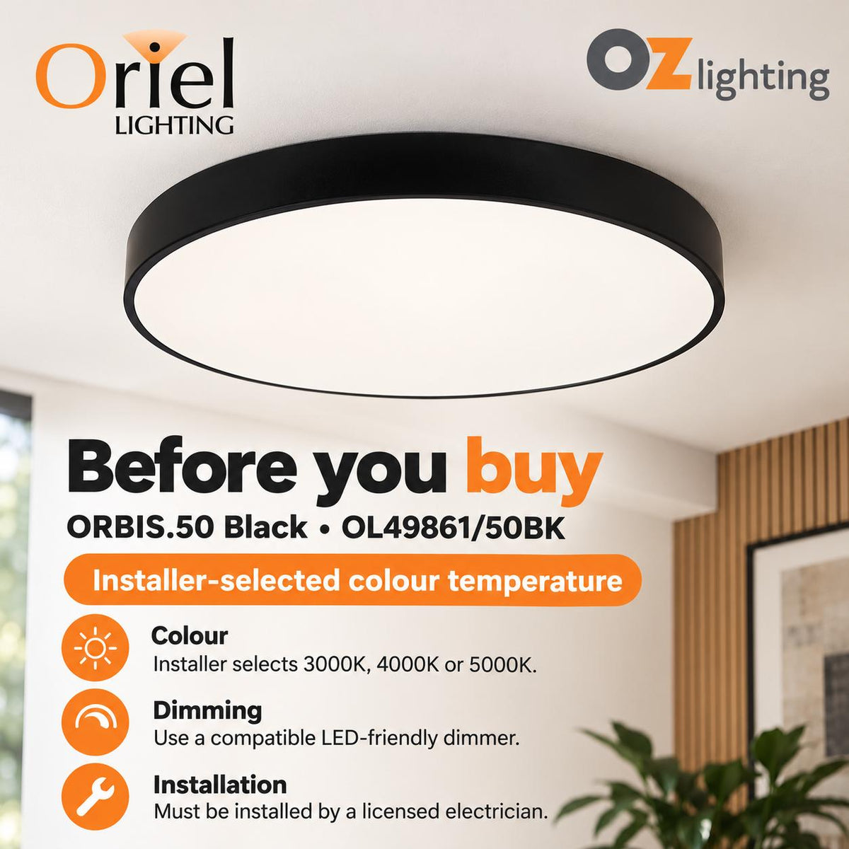 Oriel ORBIS.50 LED Ceiling Light - 30W-Oriel Lighting-Ozlighting.com.au
