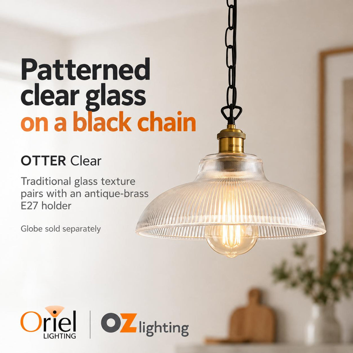 Oriel OTTER Pendant - Clear Glass Antique Brass-Oriel Lighting-Ozlighting.com.au