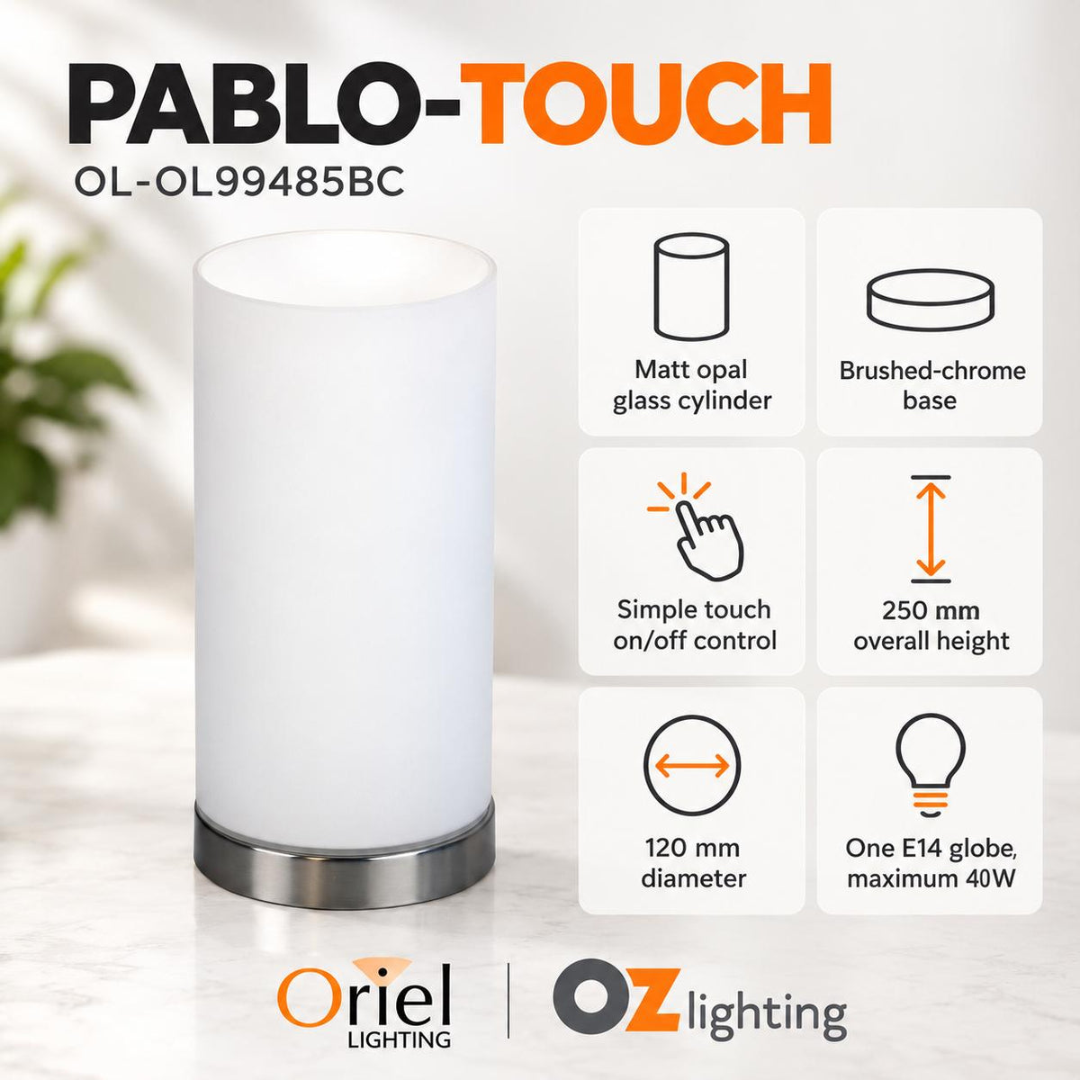 Oriel PABLO-TOUCH Touch Table Lamp-Oriel Lighting-Ozlighting.com.au