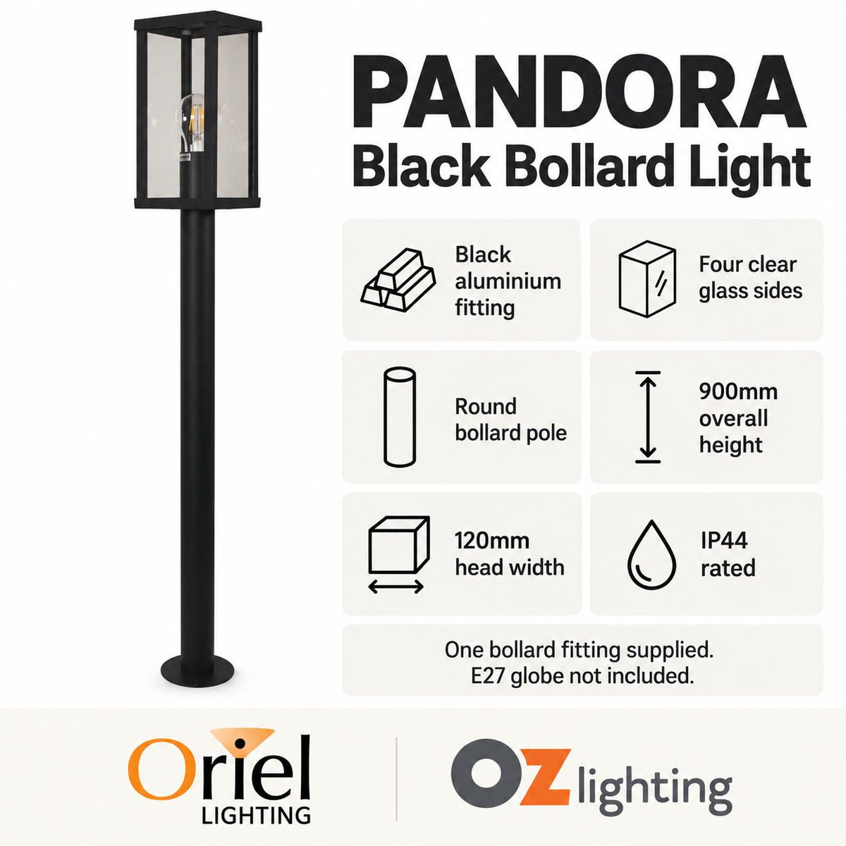 Oriel PANDORA Bollard Light - Max. 60W-Oriel Lighting-Ozlighting.com.au