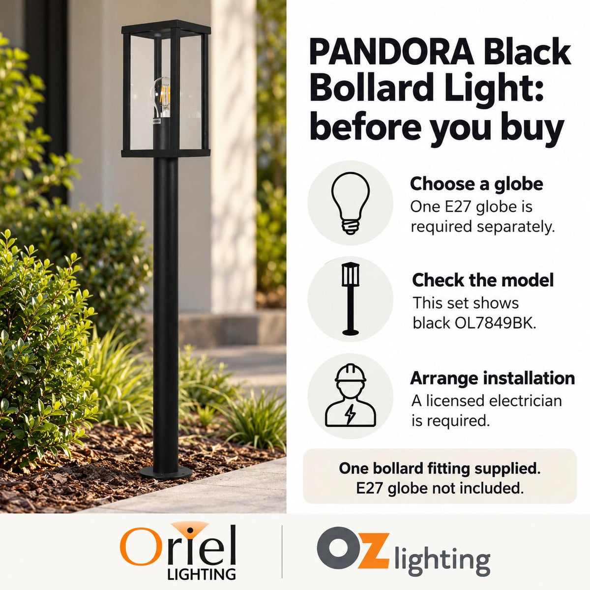 Oriel PANDORA Bollard Light - Max. 60W-Oriel Lighting-Ozlighting.com.au