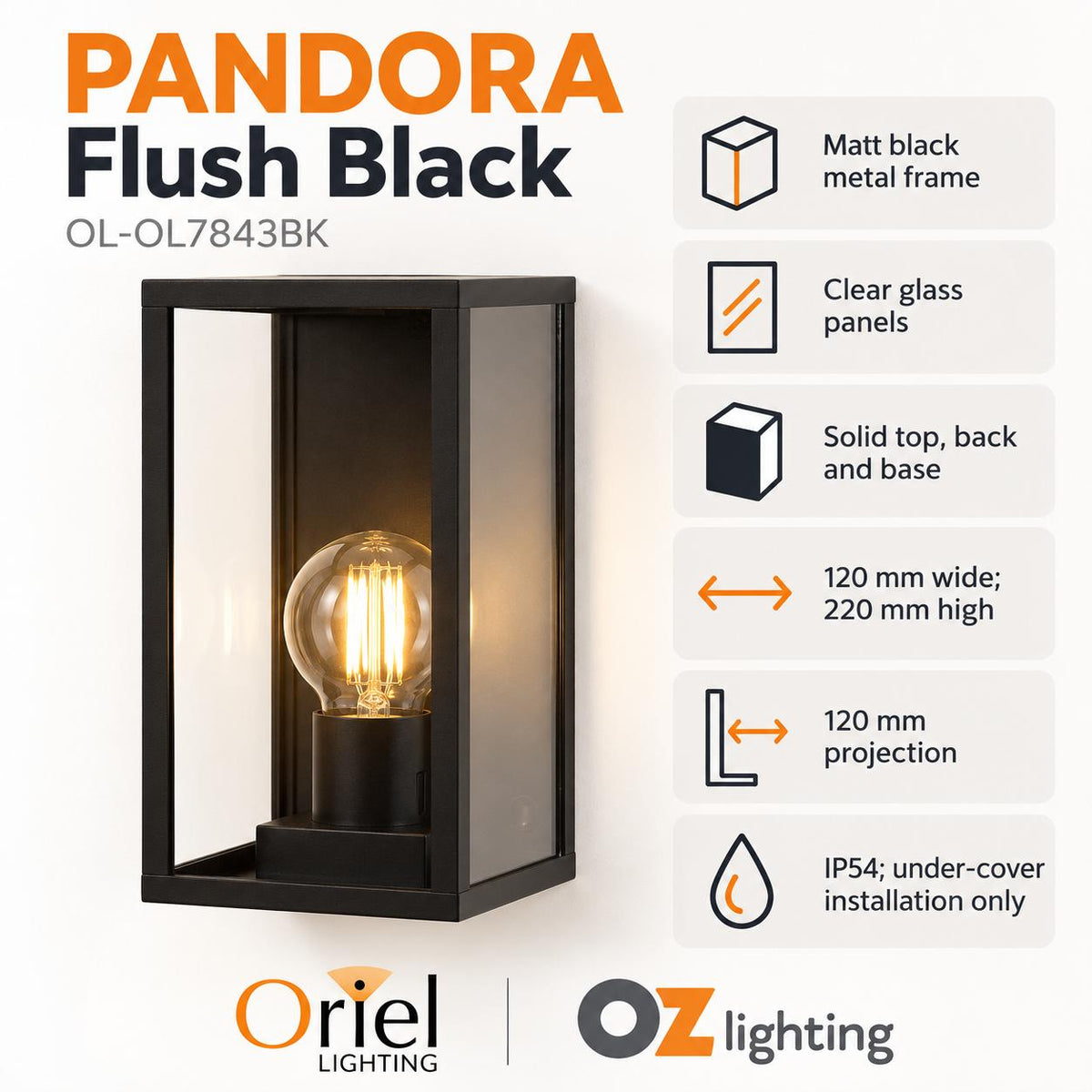 Oriel PANDORA Outdoor Wall Light - Modern Flush, IP54-Oriel Lighting-Ozlighting.com.au