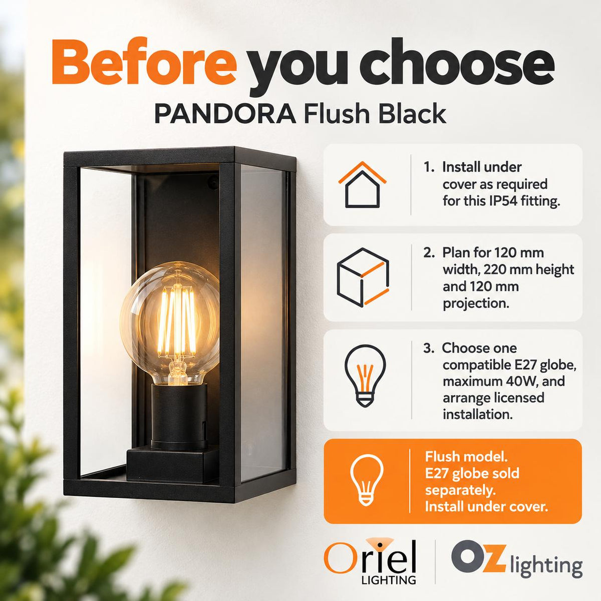 Oriel PANDORA Outdoor Wall Light - Modern Flush, IP54-Oriel Lighting-Ozlighting.com.au