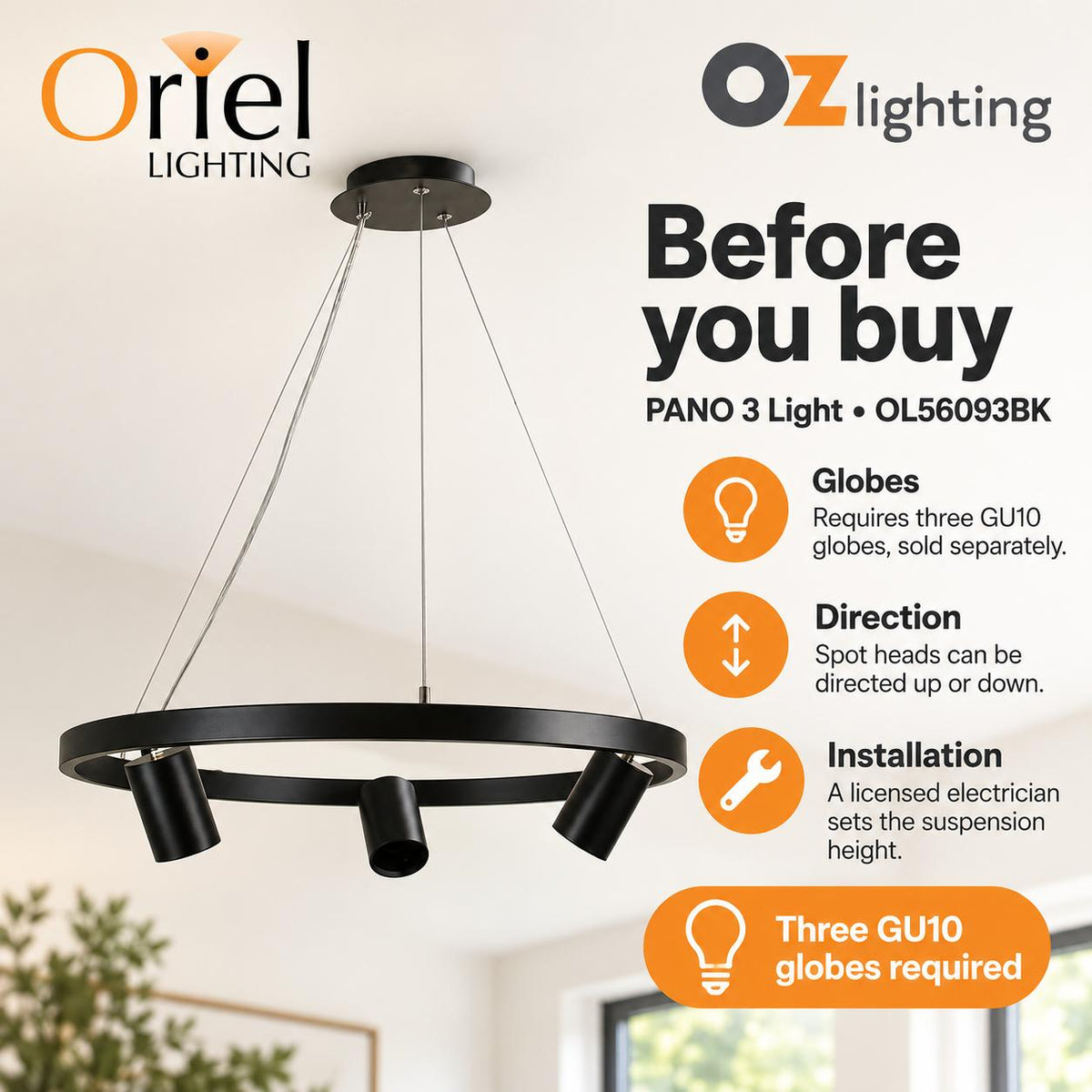 Oriel PANO Pendant - 3/6 Light Adjustable Spot-Oriel Lighting-Ozlighting.com.au