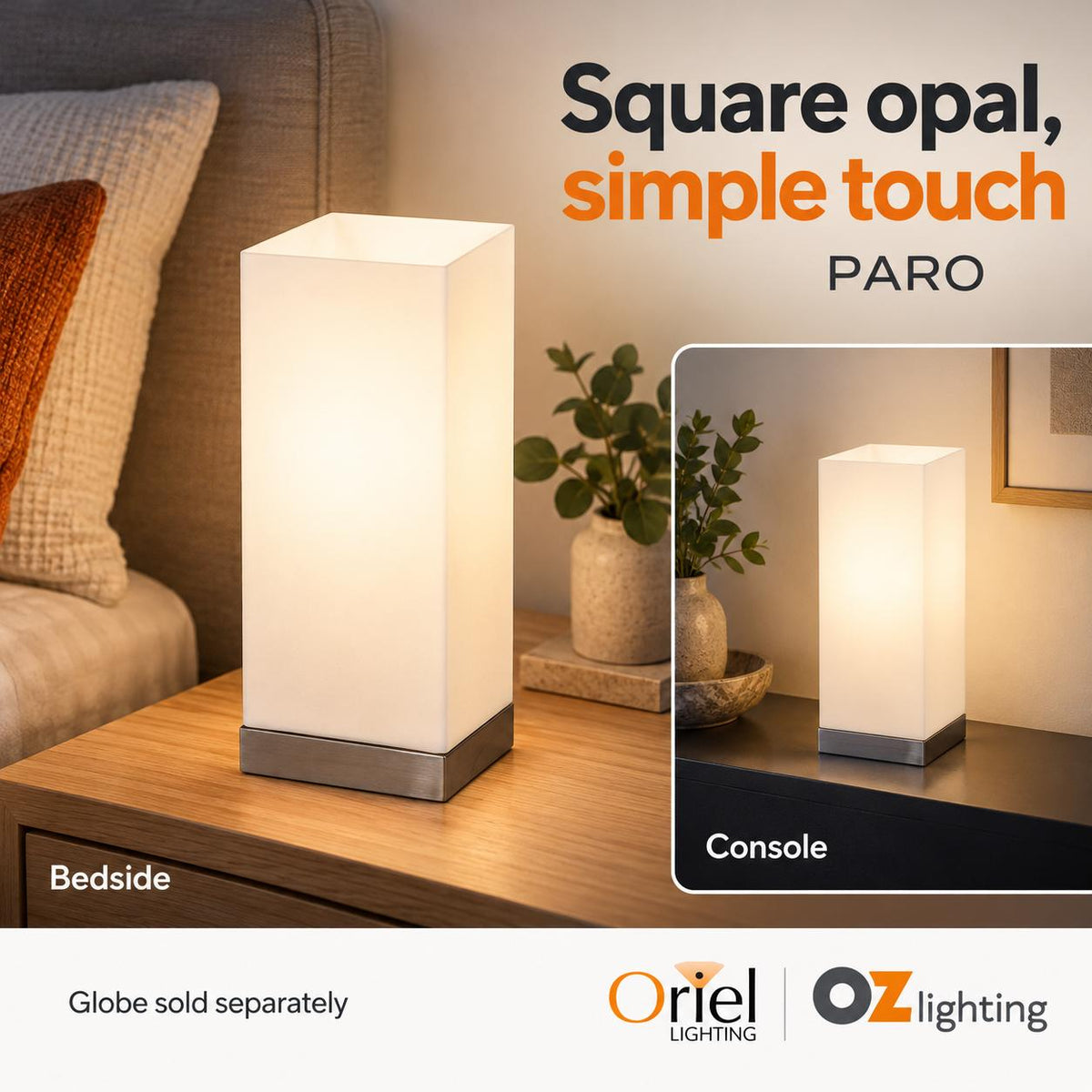 Oriel PARO Touch Table Lamp - Square-Oriel Lighting-Ozlighting.com.au