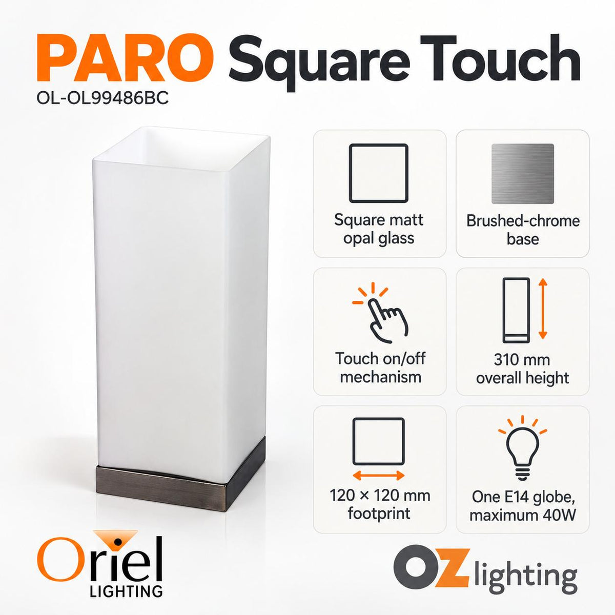 Oriel PARO Touch Table Lamp - Square-Oriel Lighting-Ozlighting.com.au