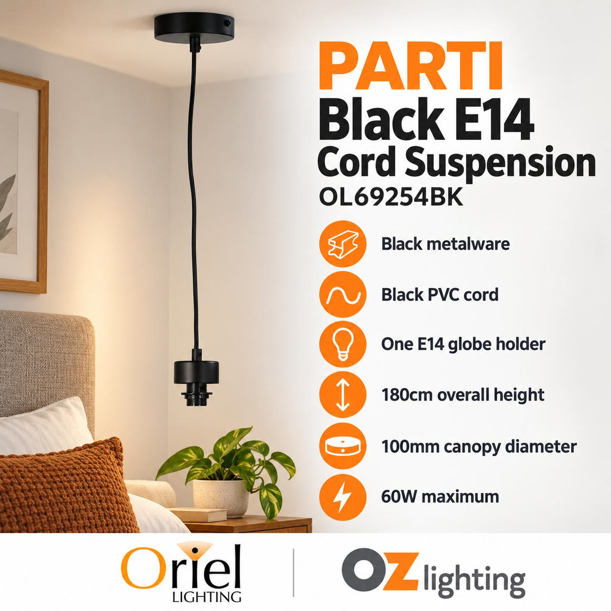 Oriel PARTI CORD Suspension Kit - Black-Oriel Lighting-Ozlighting.com.au