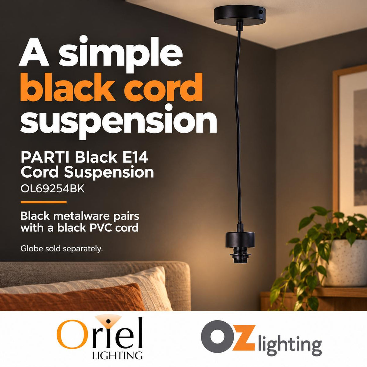 Oriel PARTI CORD Suspension Kit - Black-Oriel Lighting-Ozlighting.com.au