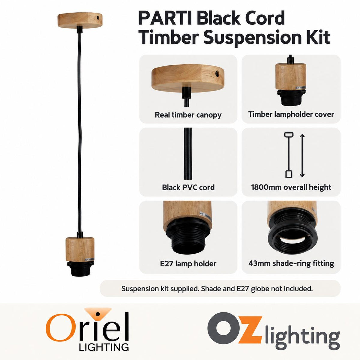Oriel PARTI Suspension Kit - Wood-Oriel Lighting-Ozlighting.com.au