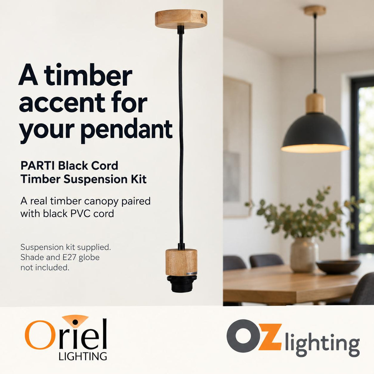 Oriel PARTI Suspension Kit - Wood-Oriel Lighting-Ozlighting.com.au
