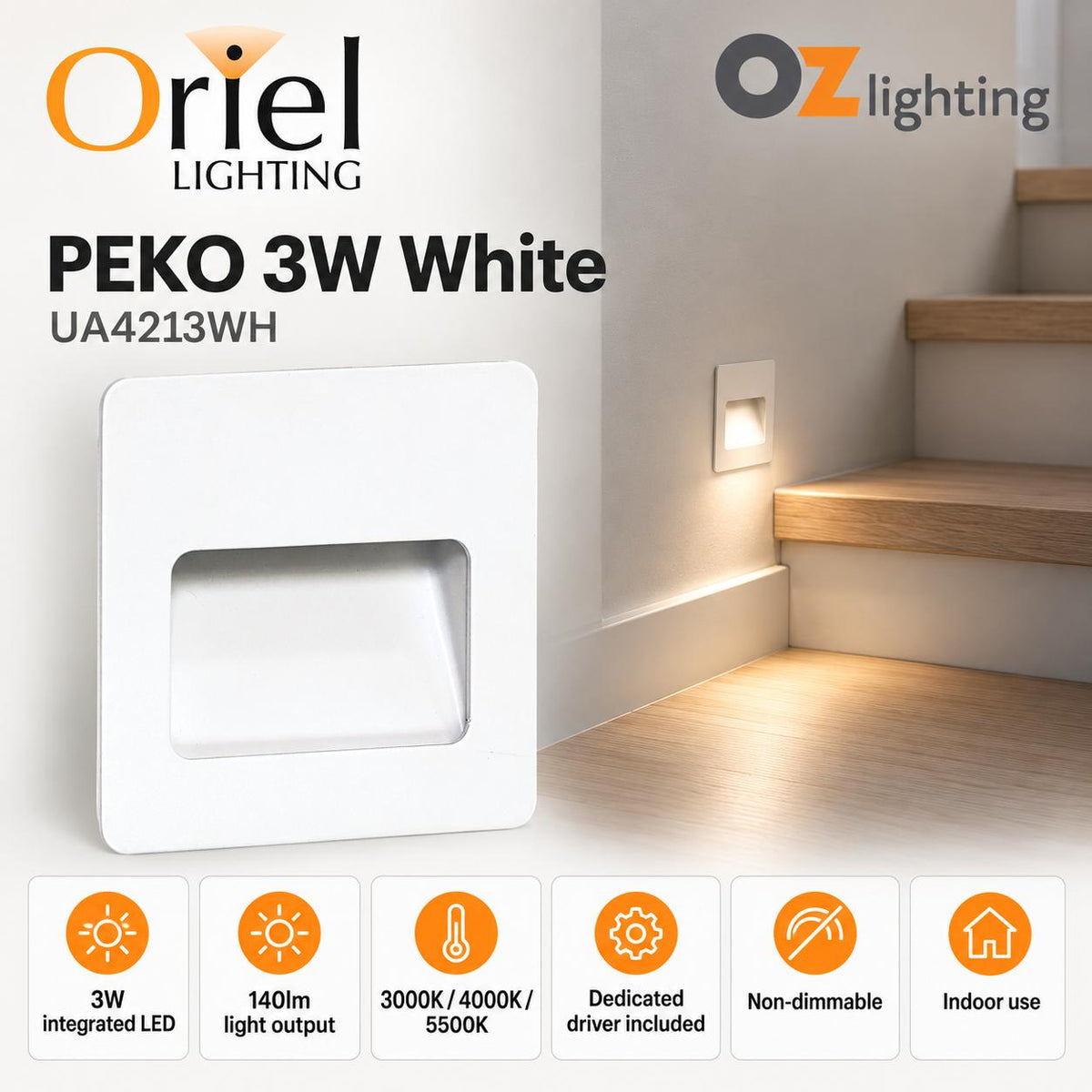 Oriel PEKO Recessed Wall Light - Tri-Colour-Oriel Lighting-Ozlighting.com.au