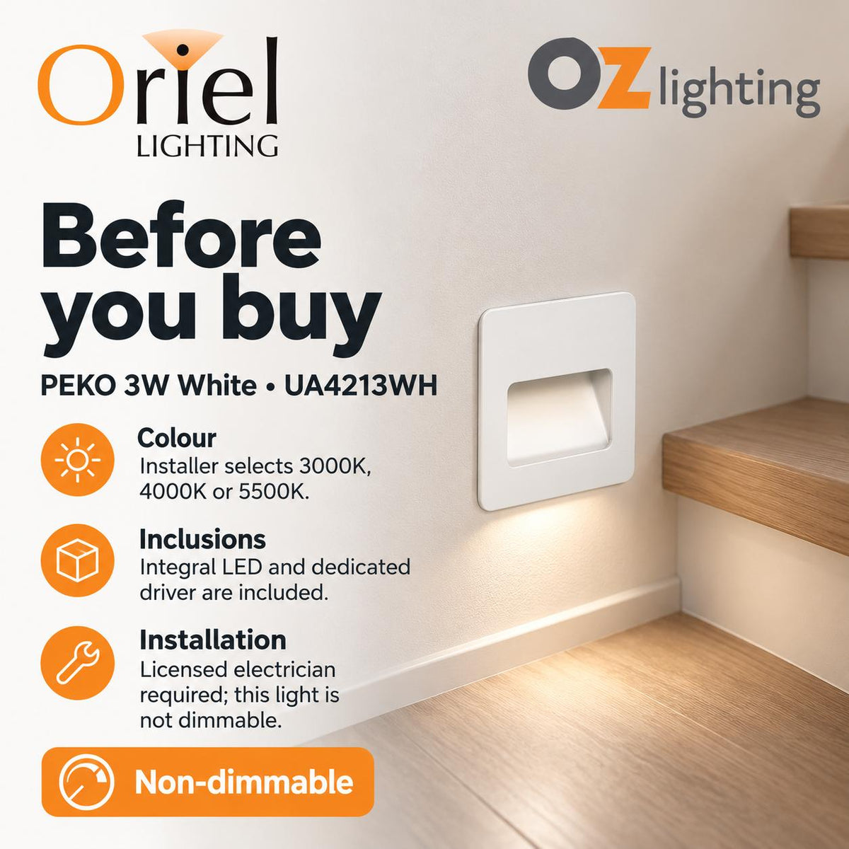 Oriel PEKO Recessed Wall Light - Tri-Colour-Oriel Lighting-Ozlighting.com.au