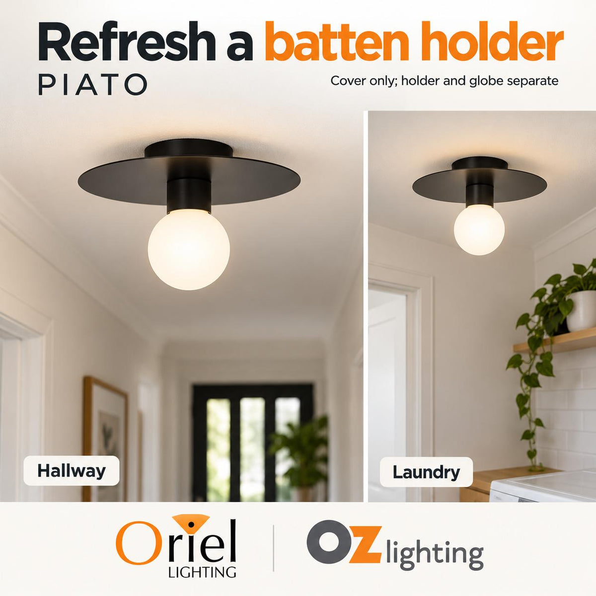 Oriel PIATO DIY Batten Fix - Holder Cover Metal Ceiling Light Shade Only-Oriel Lighting-Ozlighting.com.au