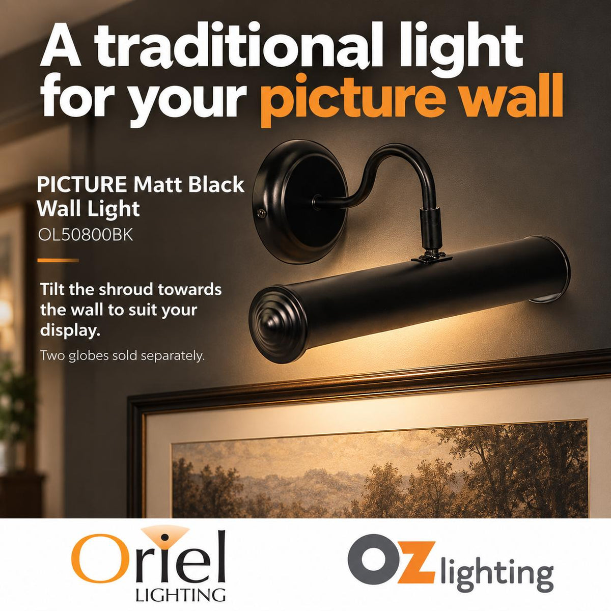 Oriel PICTURE Picture Light - 2 Light Traditional-Oriel Lighting-Ozlighting.com.au