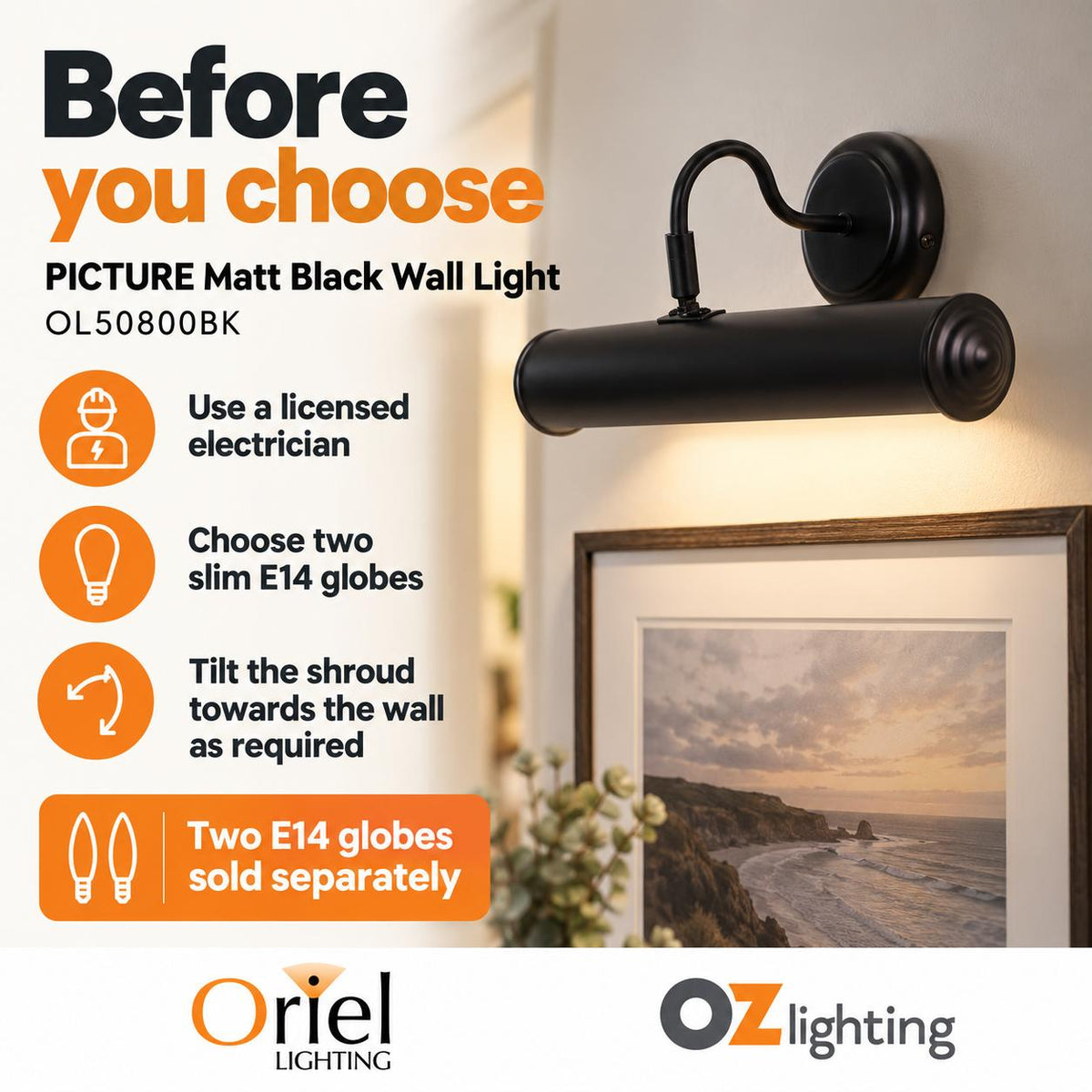 Oriel PICTURE Picture Light - 2 Light Traditional-Oriel Lighting-Ozlighting.com.au