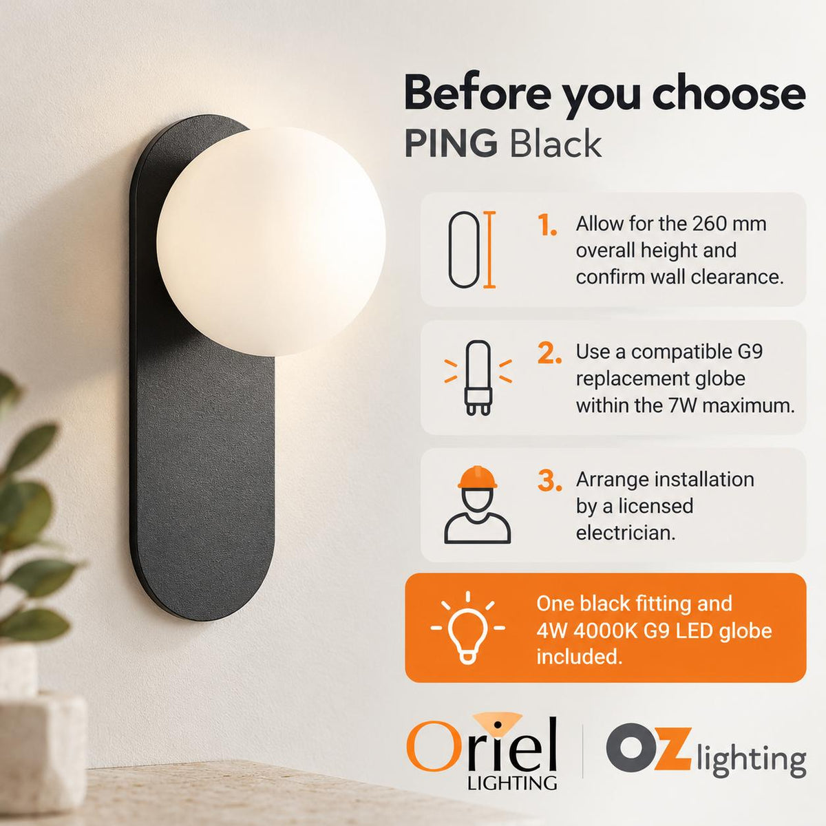 Oriel PING Wall Light - 7W-Oriel Lighting-Ozlighting.com.au