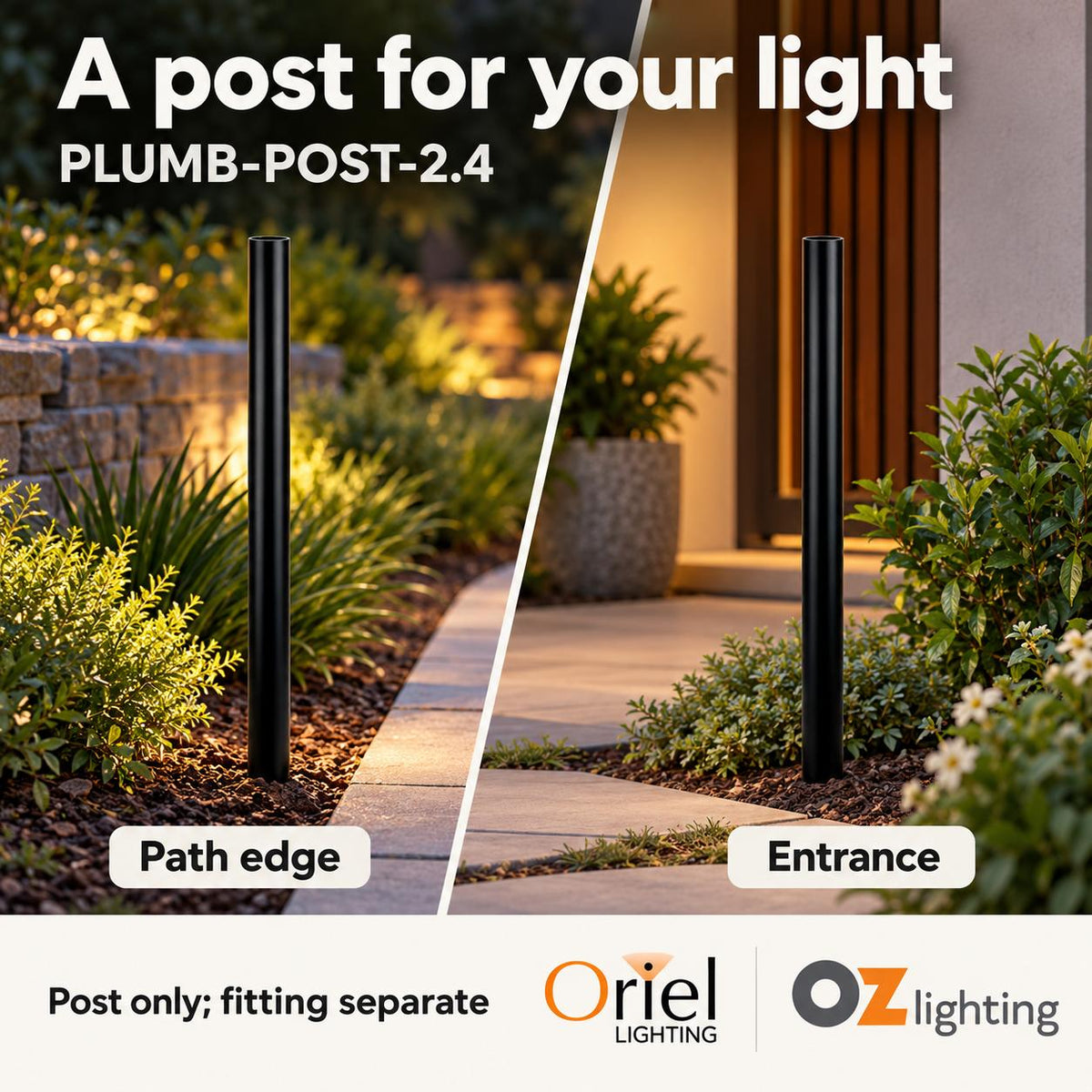 Oriel PLUMB-POST-2.4 Post Only - 2.4M X 60mm Aluminium, Black-Oriel Lighting-Ozlighting.com.au