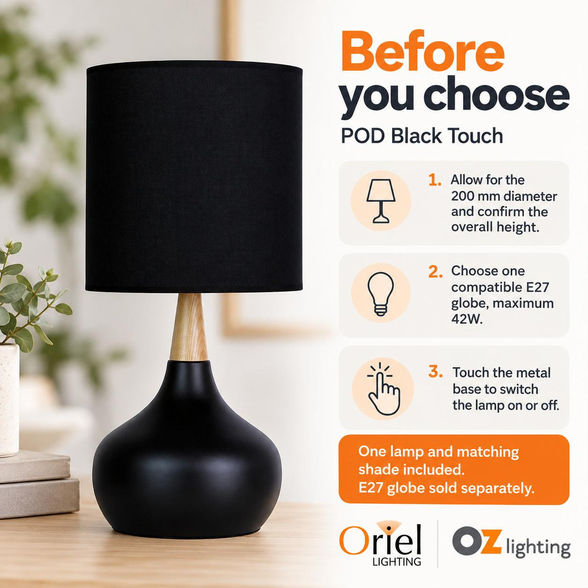 Oriel POD Touch Table Lamp-Oriel Lighting-Ozlighting.com.au