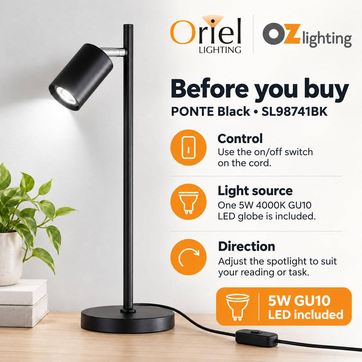 Oriel PONTE Adjustable Task Table Lamp-Oriel Lighting-Ozlighting.com.au