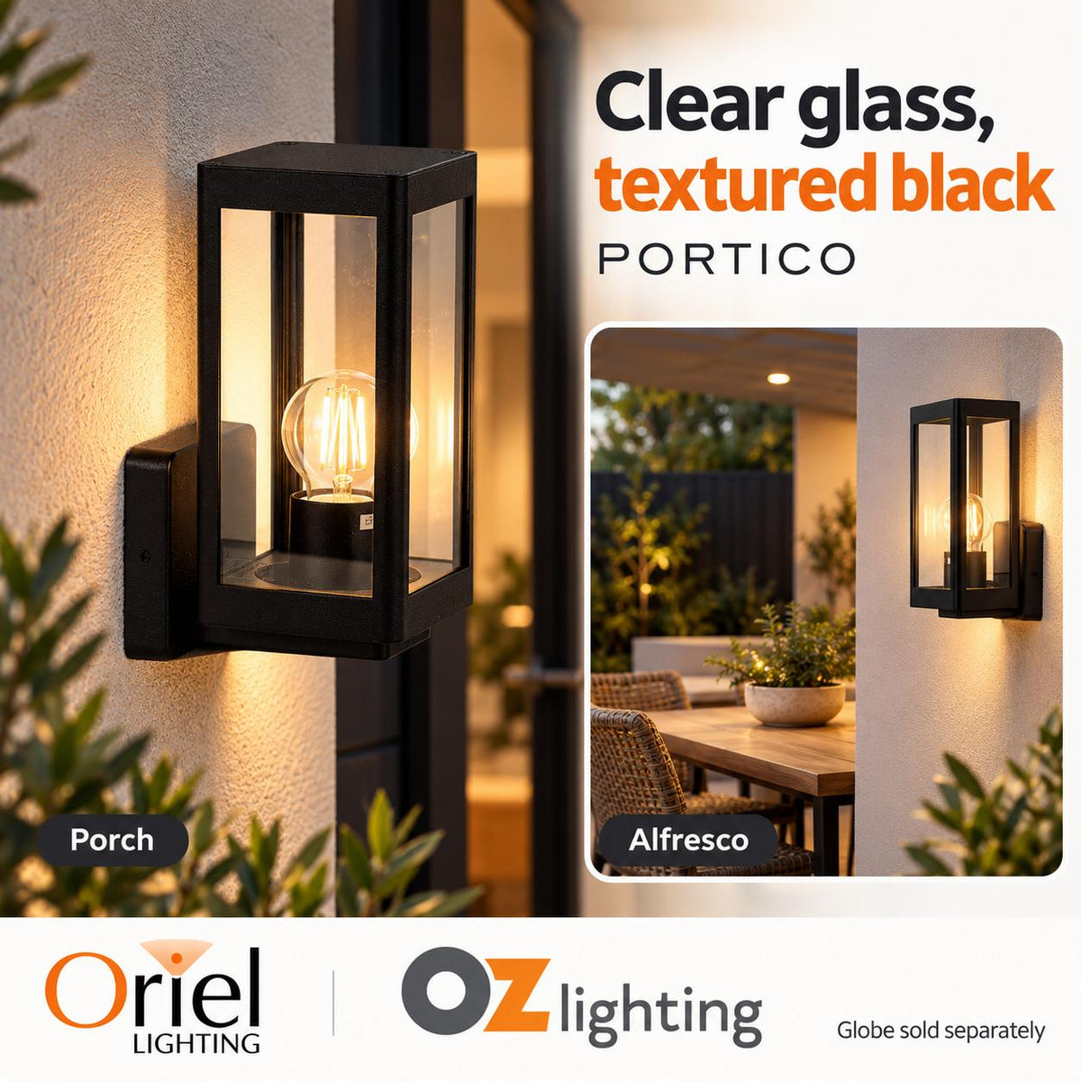 Oriel PORTICO Outdoor Wall Light - IP44-Oriel Lighting-Ozlighting.com.au