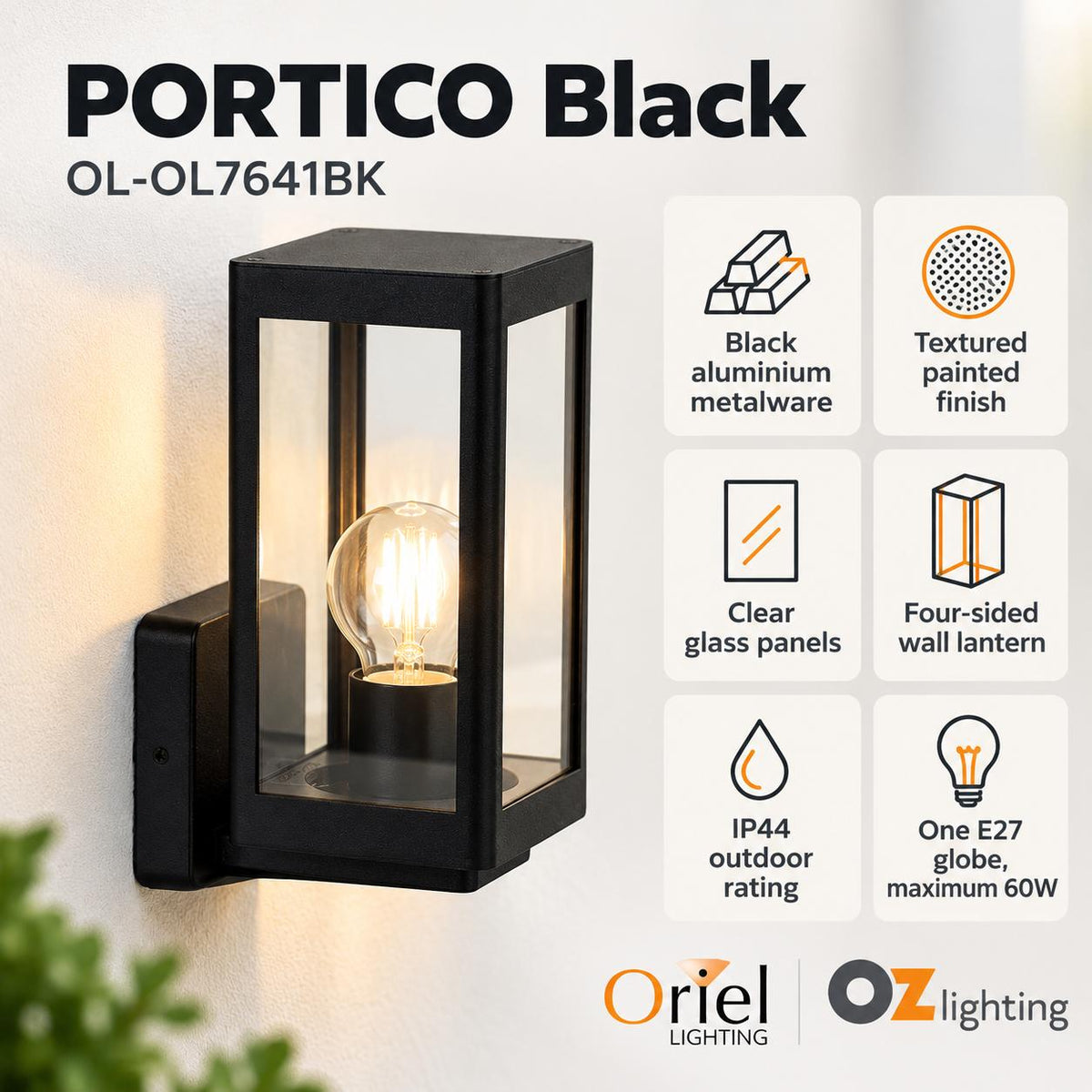 Oriel PORTICO Outdoor Wall Light - IP44-Oriel Lighting-Ozlighting.com.au