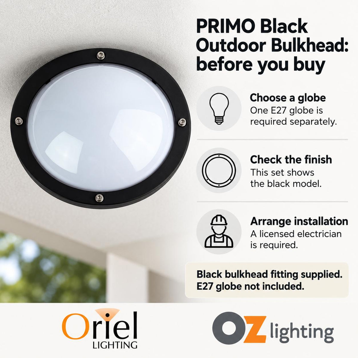 Oriel PRIMO Outdoor Ceiling Light - Premium Bulkhead Bunker, IP65-Oriel Lighting-Ozlighting.com.au