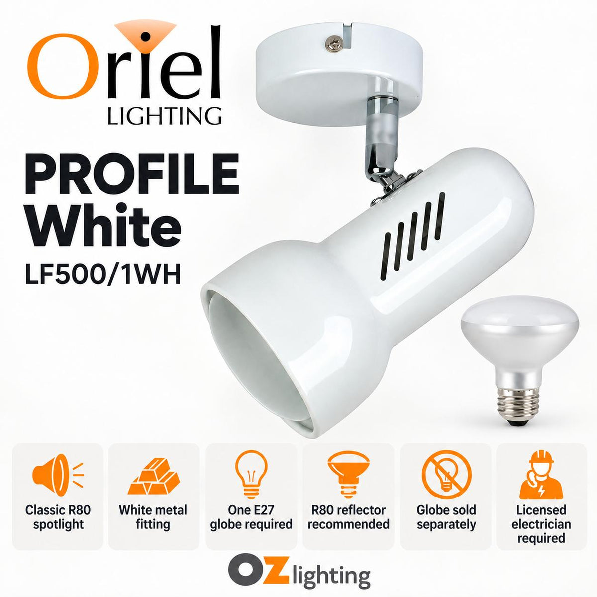 Oriel PROFILE Spotlight - 1 Light Classic R80-Oriel Lighting-Ozlighting.com.au