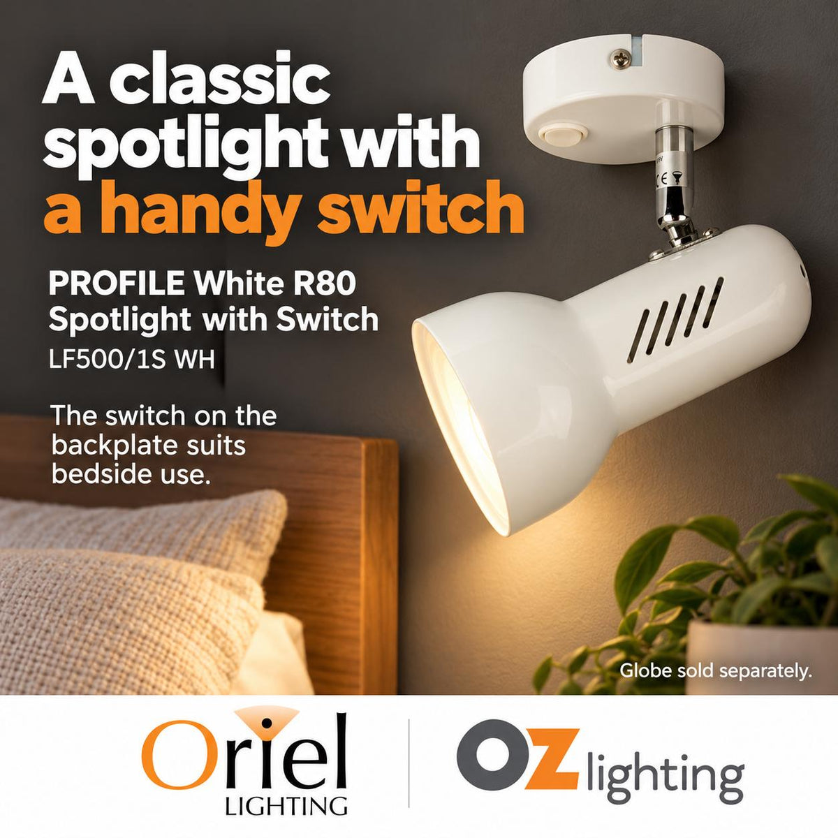 Oriel PROFILE Spotlight - 1 Light Classic R80, with Switch-Oriel Lighting-Ozlighting.com.au