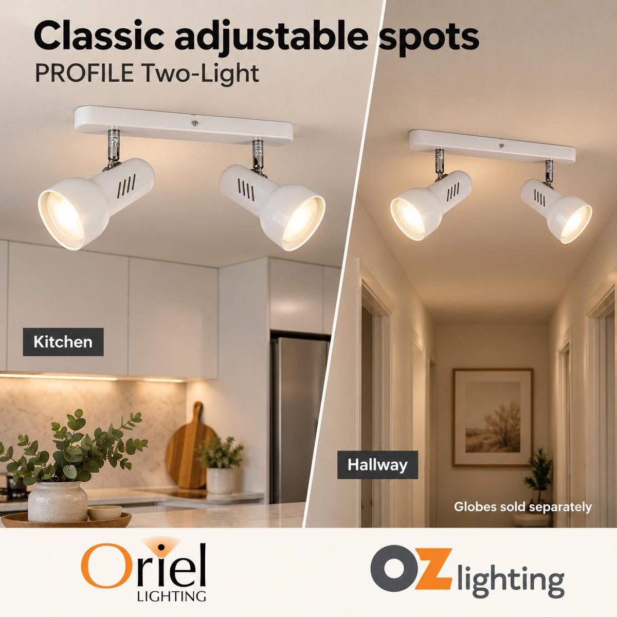 Oriel PROFILE Spotlight - 2/3 Light Classic R80-Oriel Lighting-Ozlighting.com.au