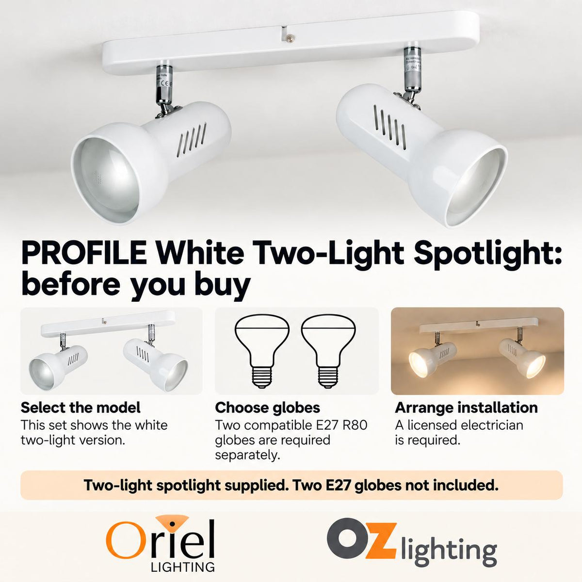 Oriel PROFILE Spotlight - 2/3 Light Classic R80-Oriel Lighting-Ozlighting.com.au
