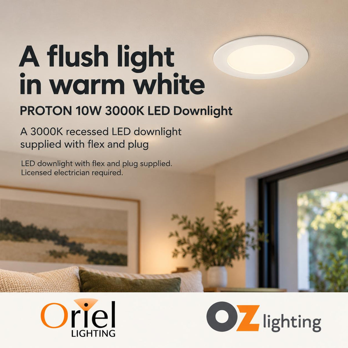Oriel PROTON Recessed LED Downlight - 10W, IP44, 3000K-Oriel Lighting-Ozlighting.com.au