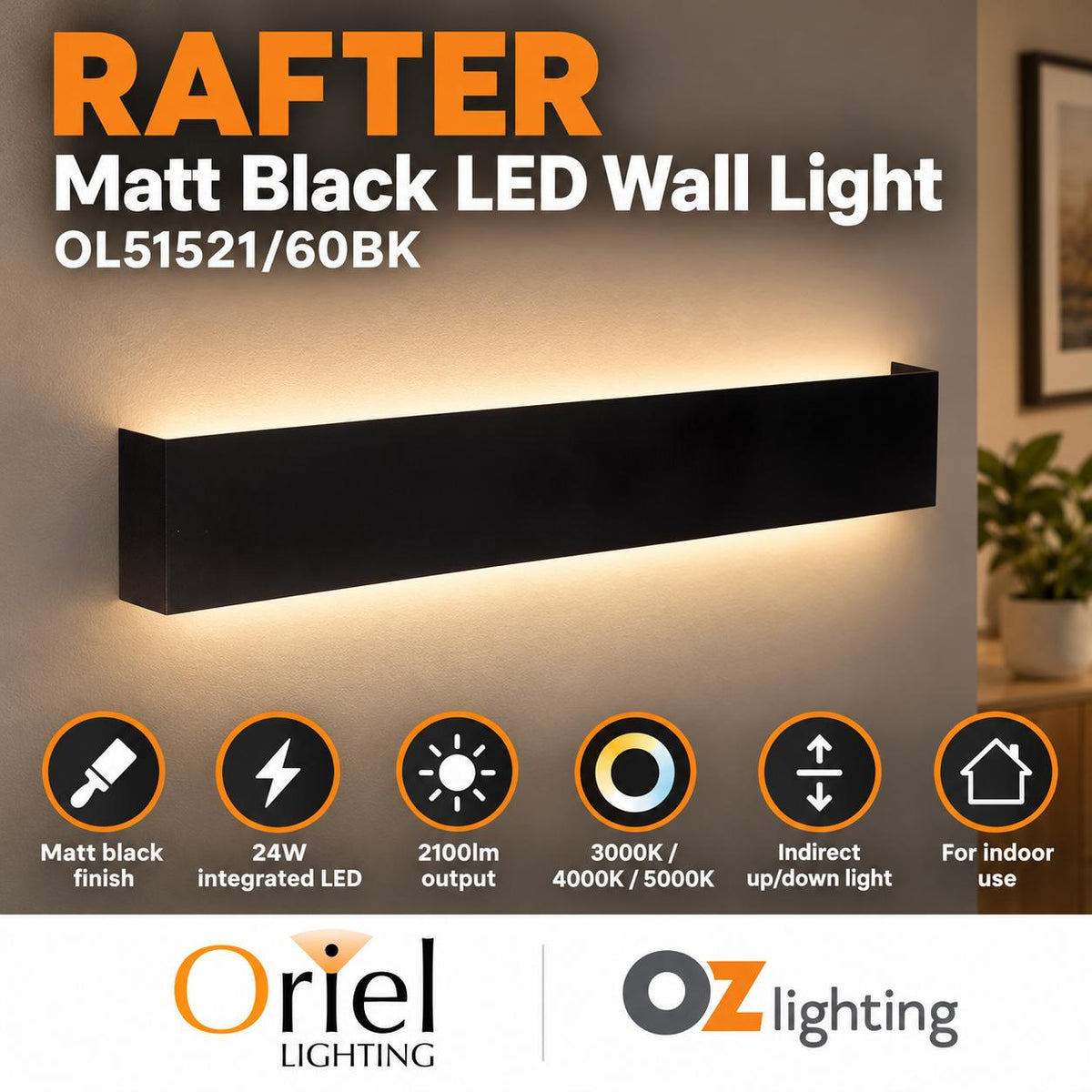 Oriel RAFTER Wall Light - Colour Selectable Up/Down-Oriel Lighting-Ozlighting.com.au