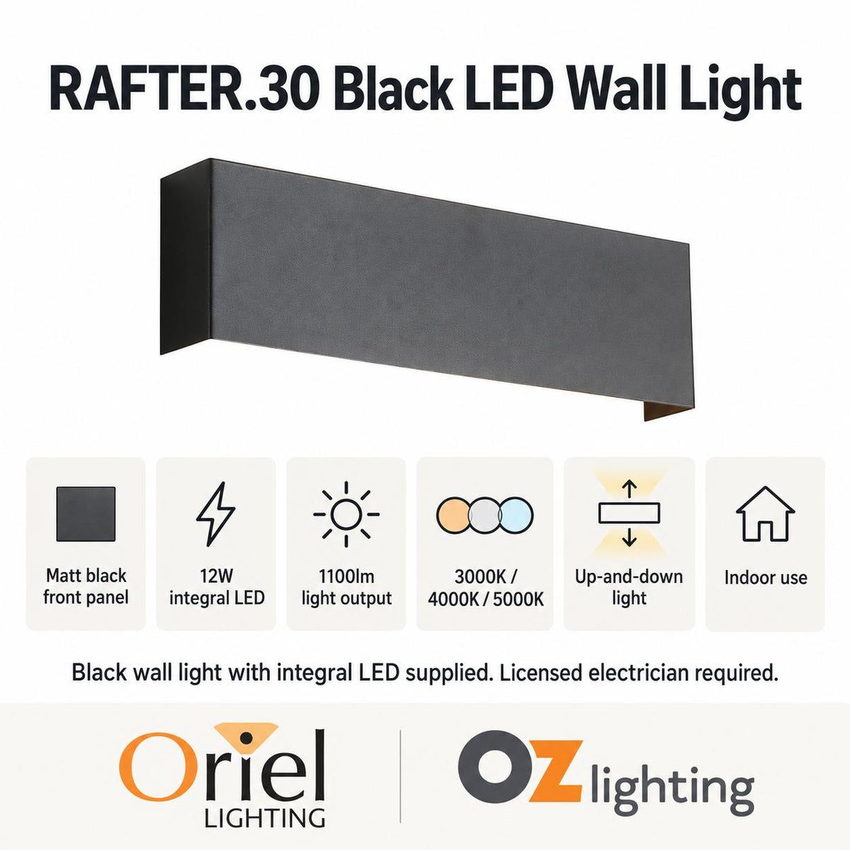 Oriel RAFTER.30 LED Wall Light - Tri-Colour-Oriel Lighting-Ozlighting.com.au