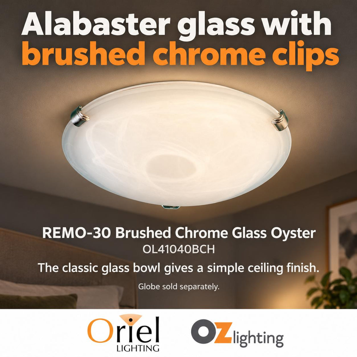 Oriel REMO-30 Oyster Ceiling Light - 1 Light 30cm Alabaster Glass-Oriel Lighting-Ozlighting.com.au