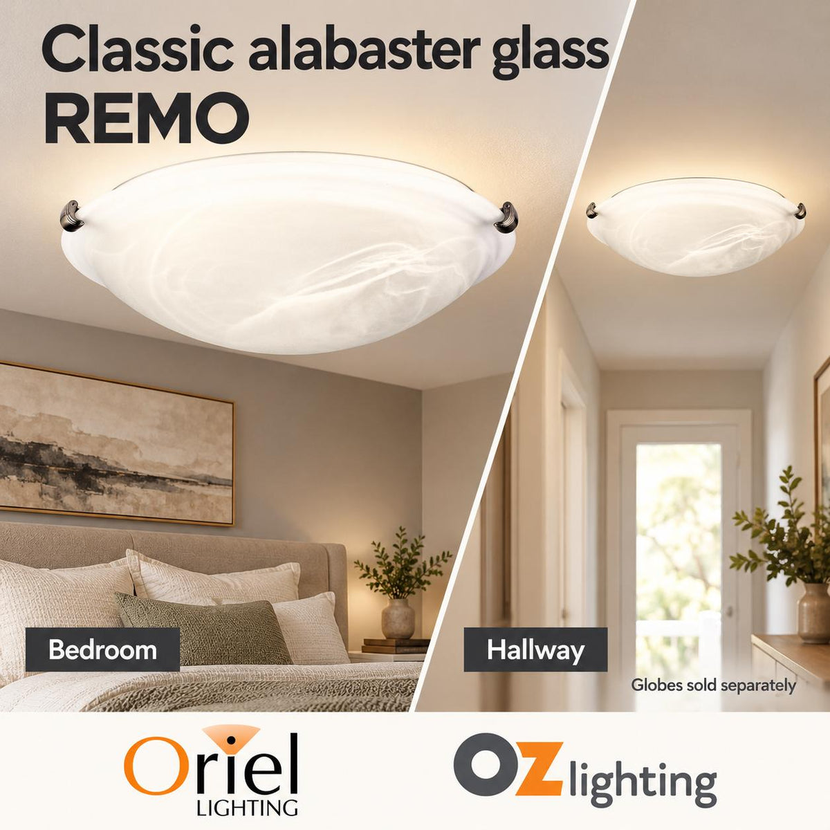 Oriel REMO Oyster Ceiling Light - 40cm Alabaster Glass-Oriel Lighting-Ozlighting.com.au