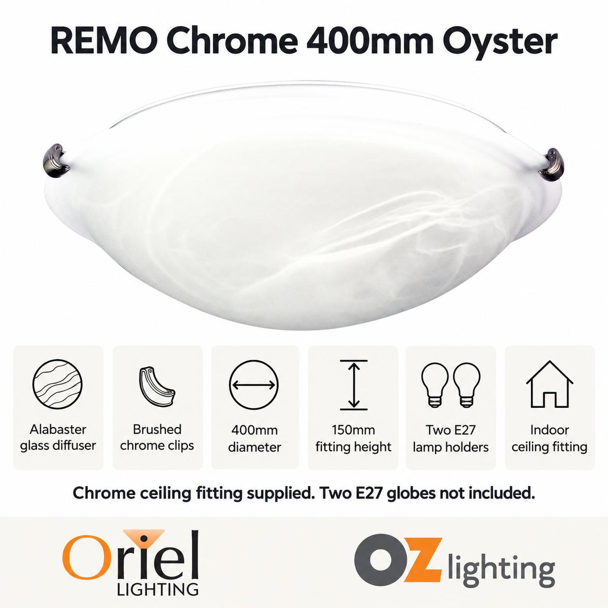 Oriel REMO Oyster Ceiling Light - 40cm Alabaster Glass-Oriel Lighting-Ozlighting.com.au