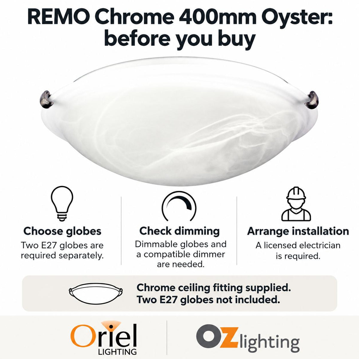 Oriel REMO Oyster Ceiling Light - 40cm Alabaster Glass-Oriel Lighting-Ozlighting.com.au