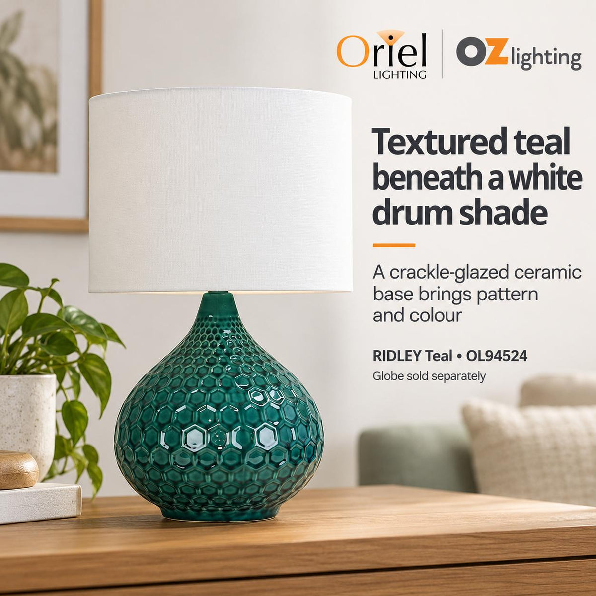 Oriel RIDLEY Table Lamp - Ceramic-Oriel Lighting-Ozlighting.com.au