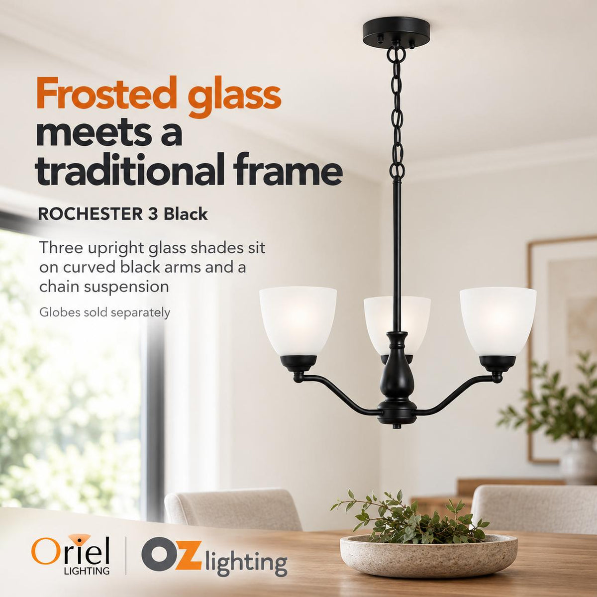 Oriel ROCHESTER Pendant - 3 Light Glass-Oriel Lighting-Ozlighting.com.au