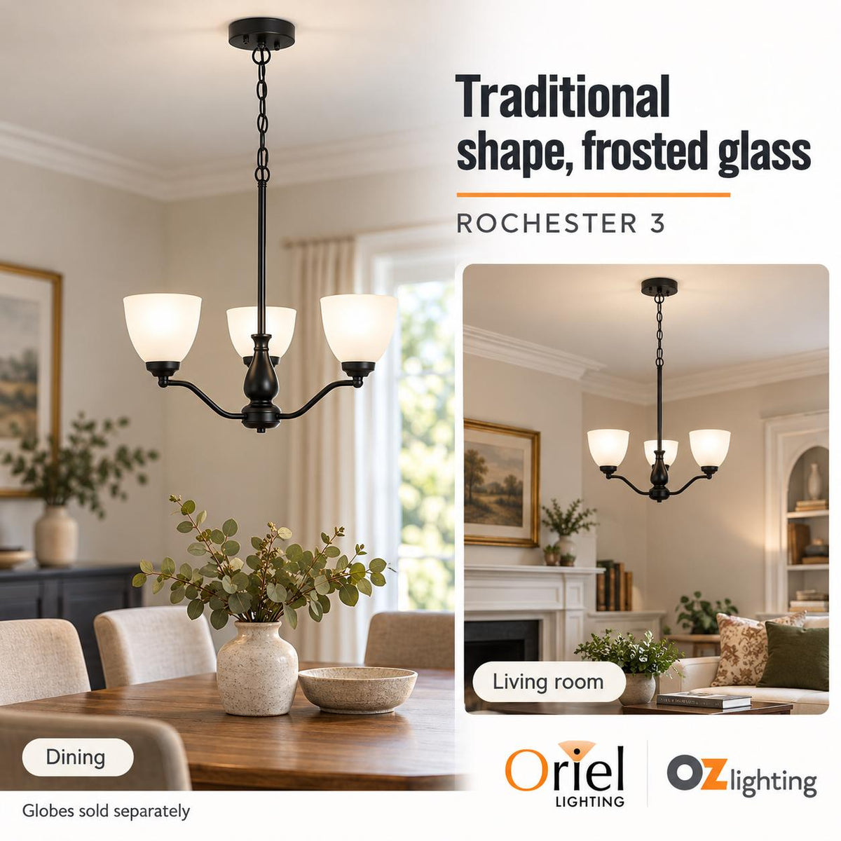 Oriel ROCHESTER Pendant - 3 Light Glass-Oriel Lighting-Ozlighting.com.au