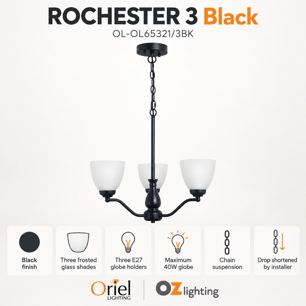 Oriel ROCHESTER Pendant - 3 Light Glass-Oriel Lighting-Ozlighting.com.au