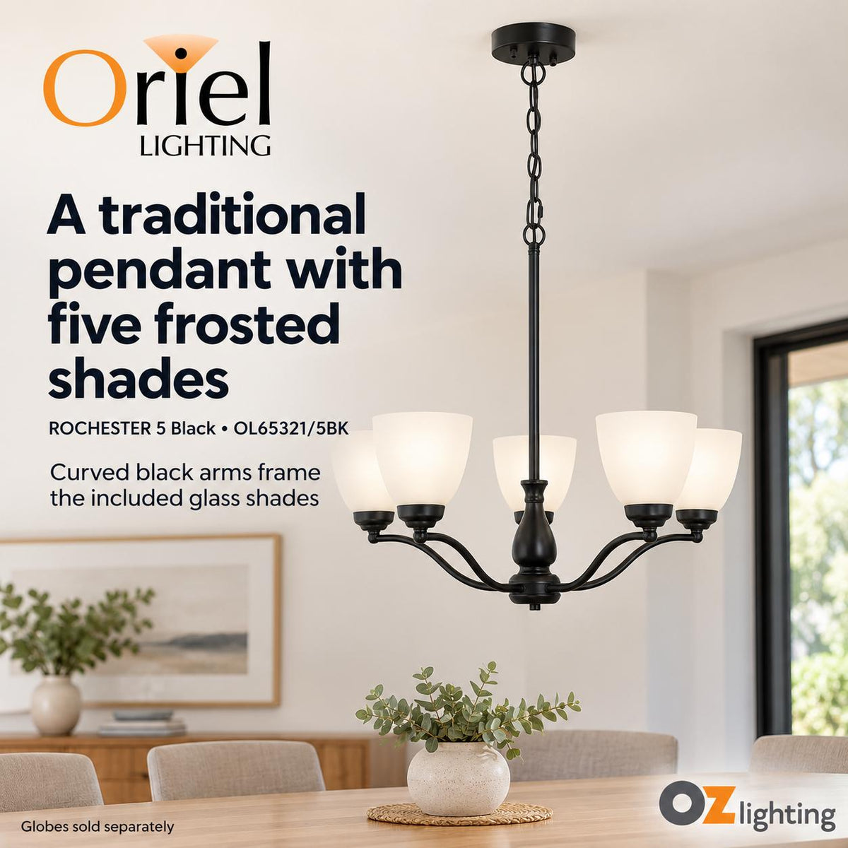 Oriel ROCHESTER Pendant - 5 Light Glass-Oriel Lighting-Ozlighting.com.au